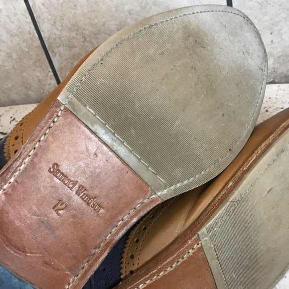 Samuel Wndsor Shoes Mens Size 12 Classic Wingtip Oxfords Lace Up Leather - Picture 12 of 14